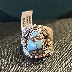 Artisan BOHO‎ crafted Golden Hill Turquoise Silver Ring size 10
